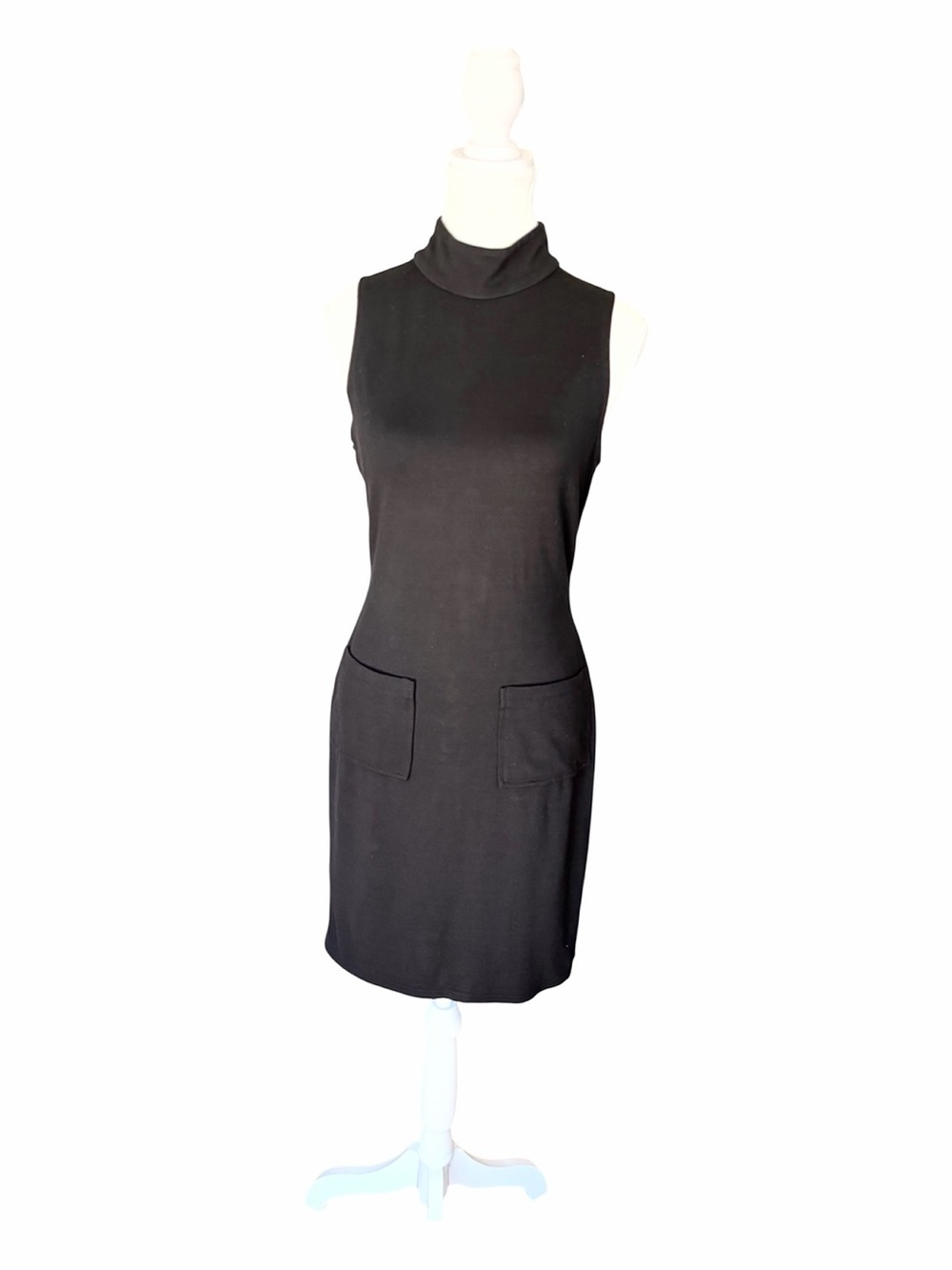 Reformation Black Small Mockneck Patch Front Pockets Dress